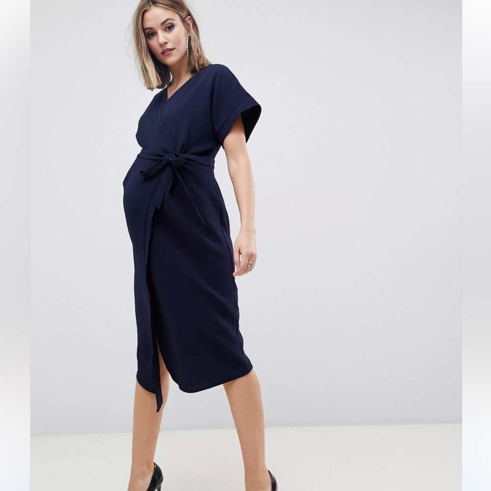ASOS Maternity Navy Wrap Midi Dress